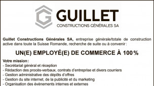 Guillet Constructions Générales SA recherche un(e) employé(e) de commerce
