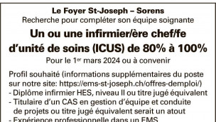 Le Foyer St-Joseph – Sorens recherche Un ou une infirmier/ère chef/fe
