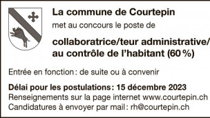 La commune de Courtepin recherche collaboratrice/teur administrative/f
au contrôle de l’habitant
